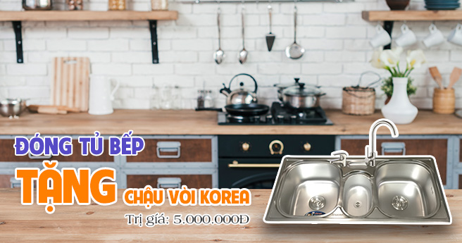 Đóng tủ bếp tặng Chậu + Vòi